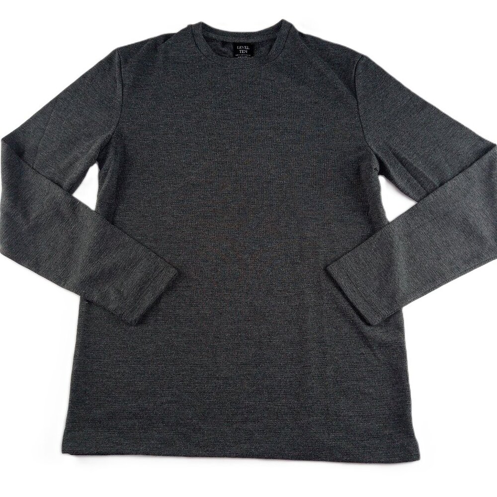 Level Ten Men's Crew Neck Long Sleeve Tee T-Shirt Size Small Charcoal Gray Knit